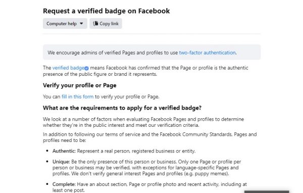 Request a verified badge on Facebook
