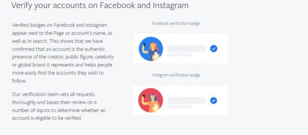 Verify your accounts on Facebook and Instagram